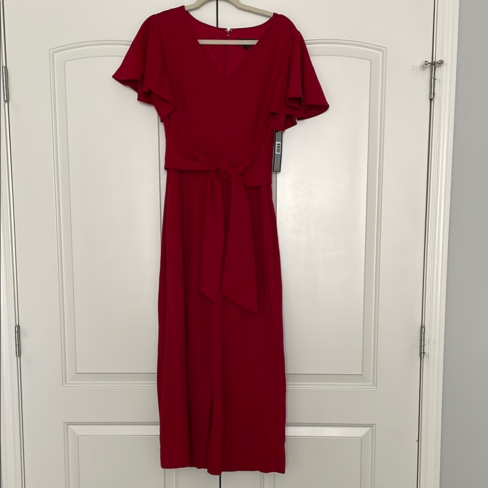 Tahari Flutter Sleeve Belted Jumpsuit Sz 8